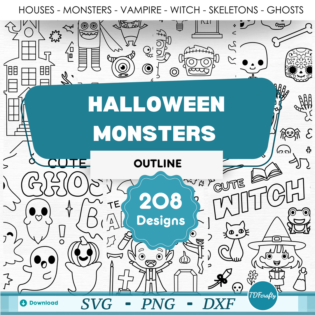 Cute Halloween Monsters Outline Bundle