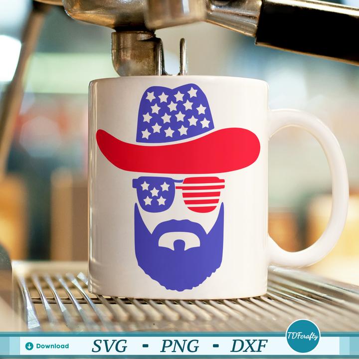 Patriotic Guy Beard with Sunglasses and Cowboy Hat