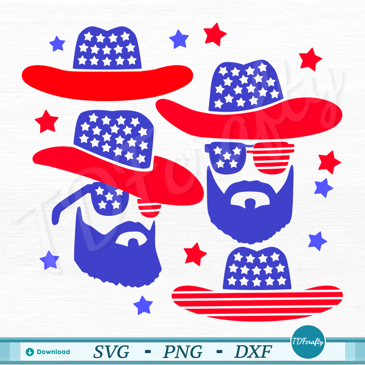 Patriotic Guy Beard with Sunglasses and Cowboy Hat