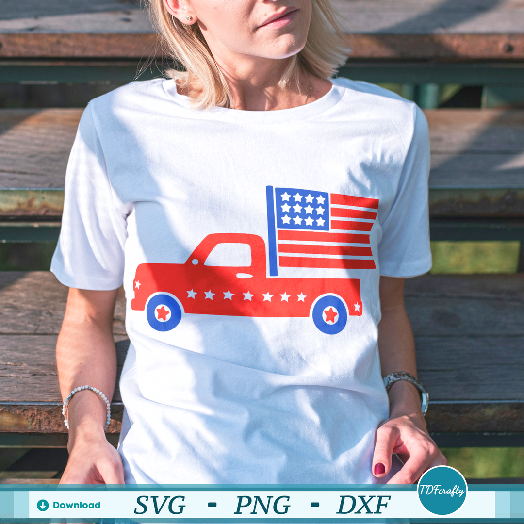 Patriotic Truck with American Flag and Fireworks