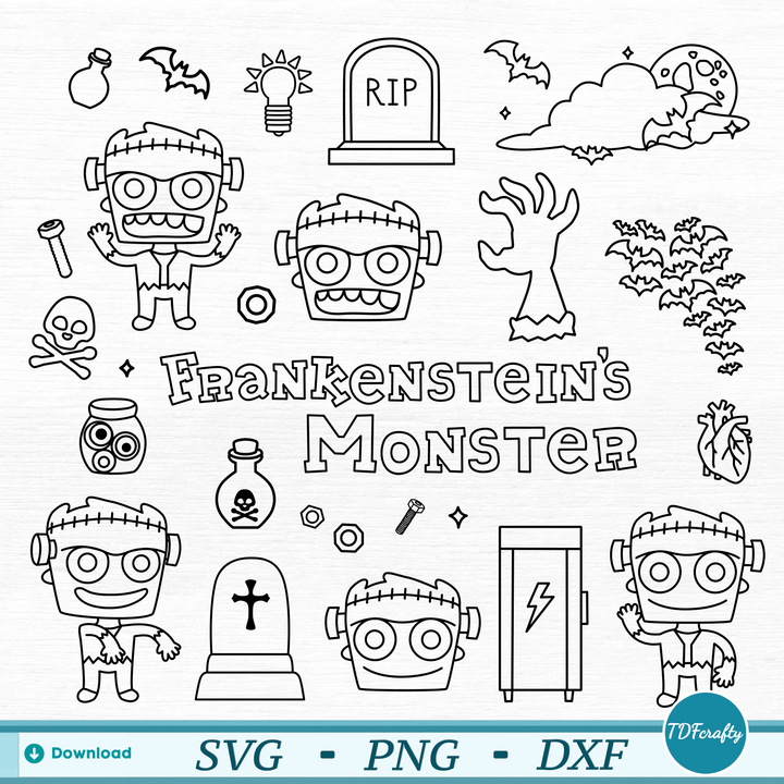 Cute Frankenstein's Monster Outline Bundle