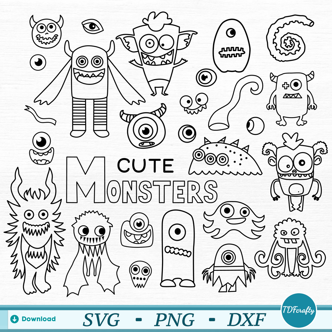 Cute Halloween Monsters Outline Bundle