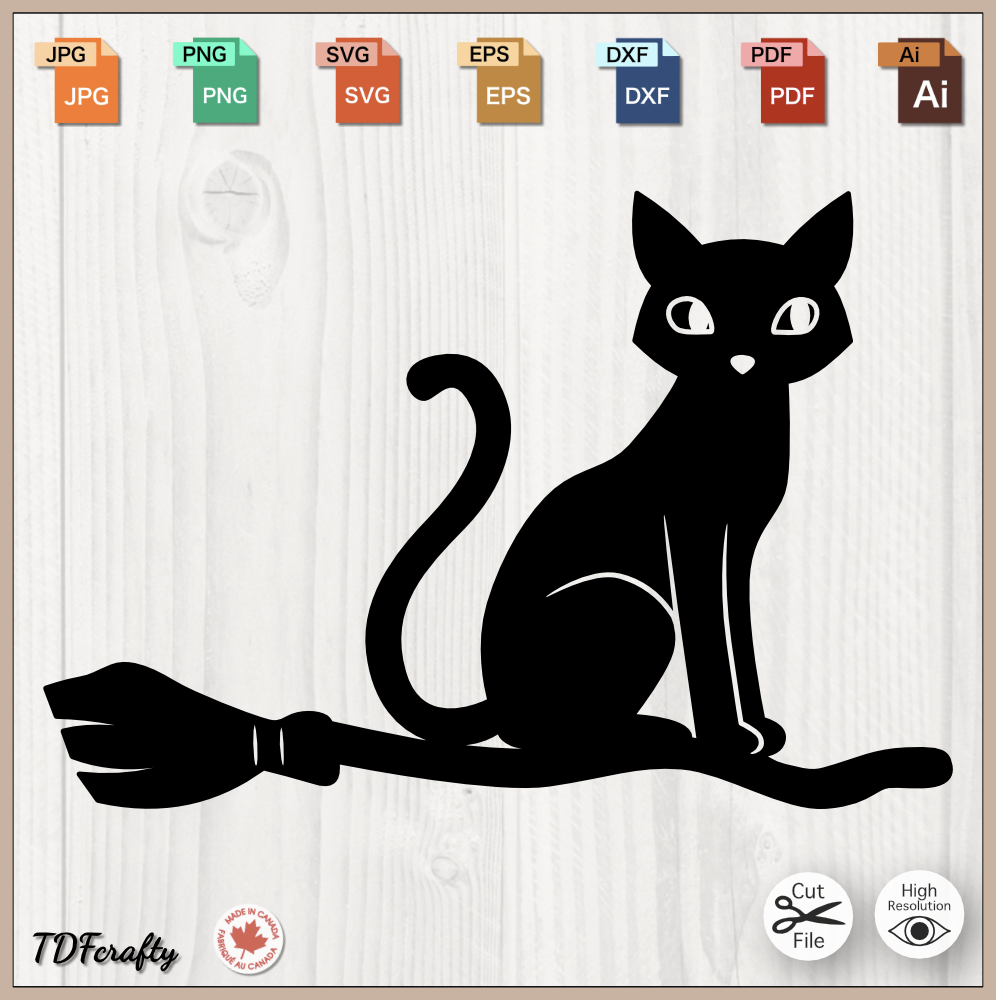 Cat on Broom Silhouette