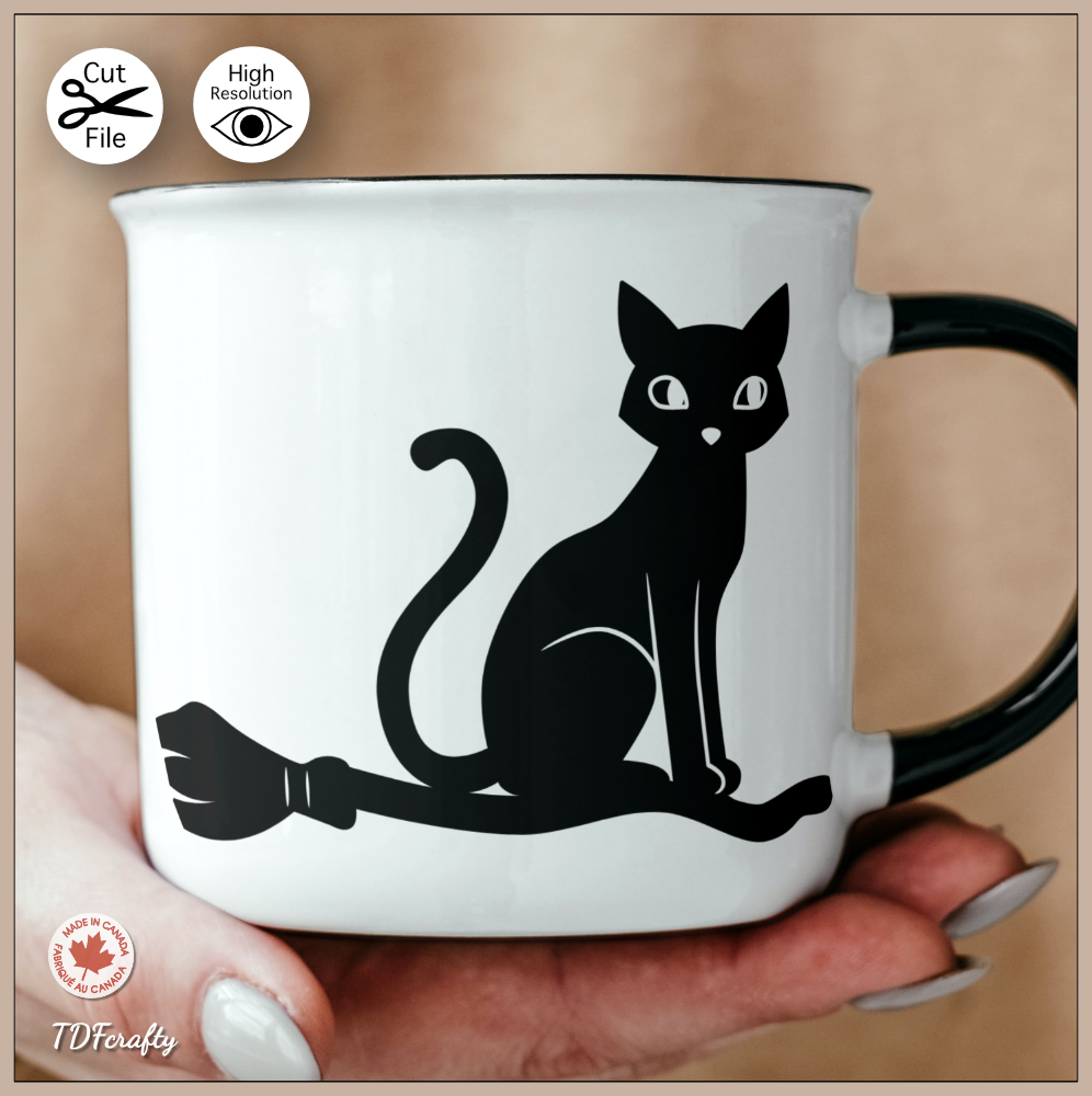 Cat on Broom Silhouette