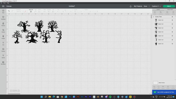 Lot de silhouettes d'arbres effrayants