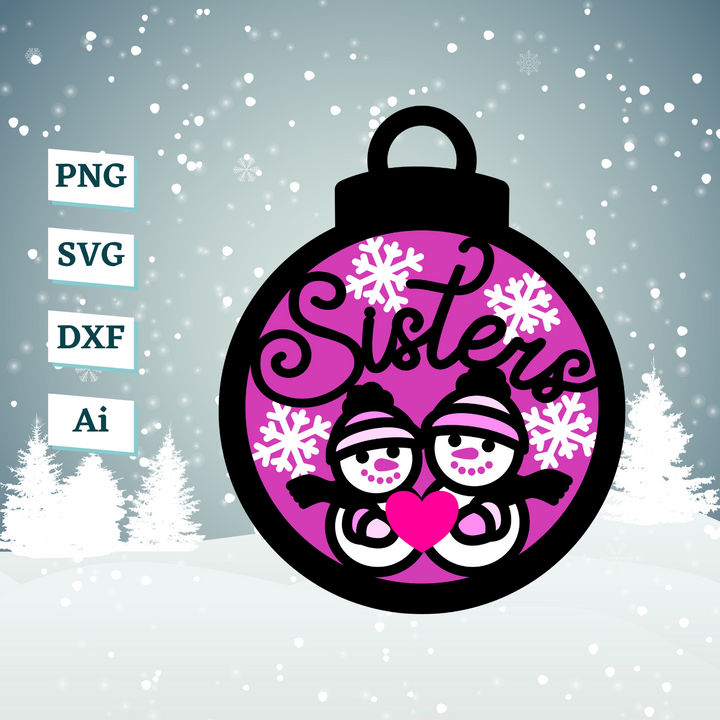 Sisters Snowmen Ornament Template