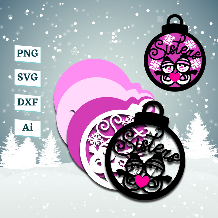 Sisters Snowmen Ornament Template