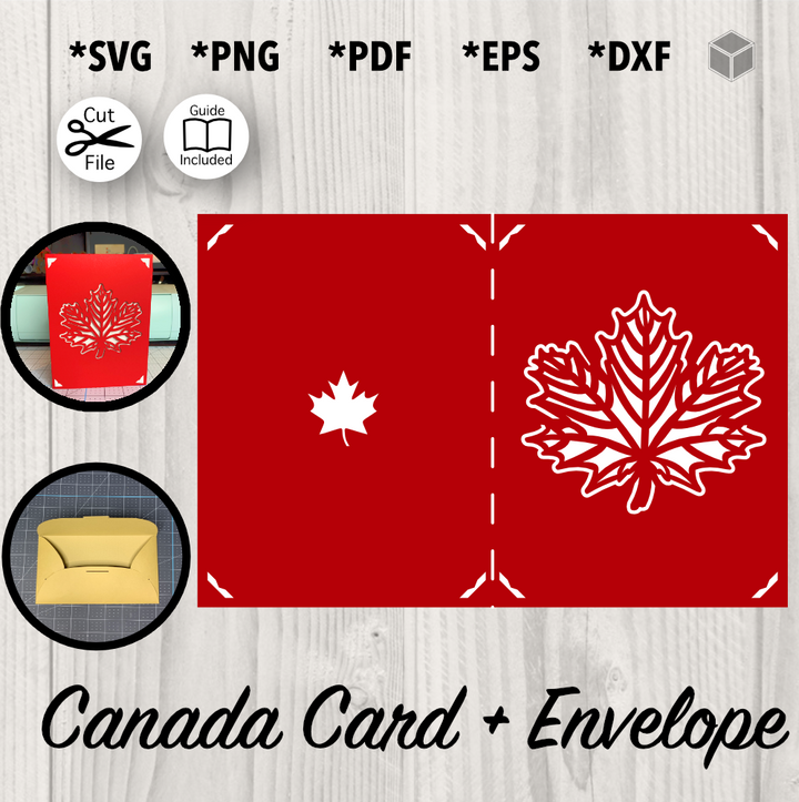 Canada Day Card and Envelope Template, formats SVG, PNG, PDF, EPS, DXF