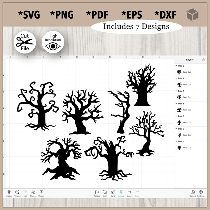 Lot de silhouettes d'arbres effrayants