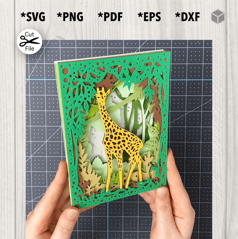 Plantilla de escena en capas 3D del bosque de jirafas