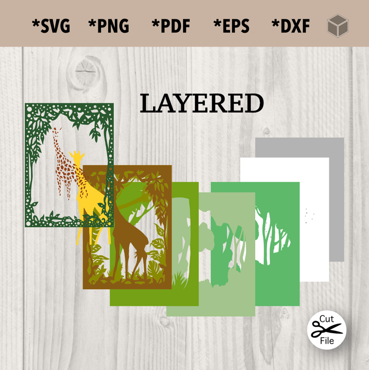 Plantilla de escena en capas 3D del bosque de jirafas