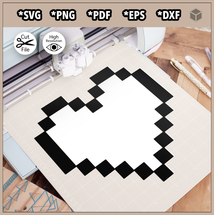 Color y silueta de corazones de píxeles