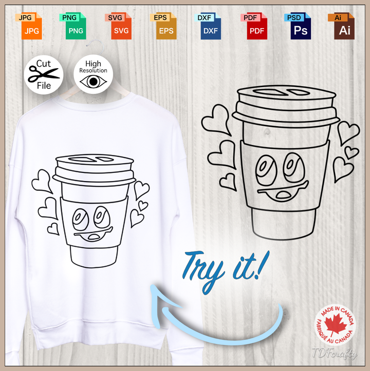 Happy To Go Coffee Cup Outline