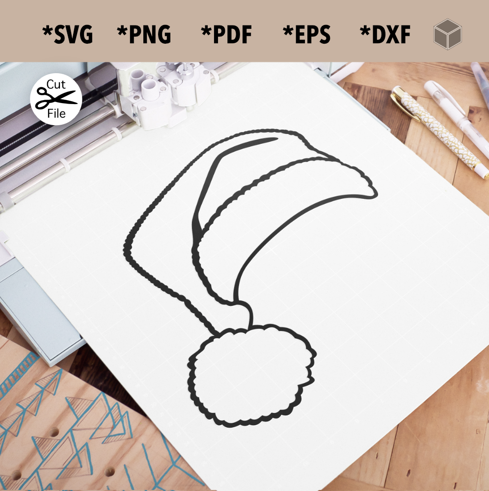 Big Pom-Pom Santa Hat Outline