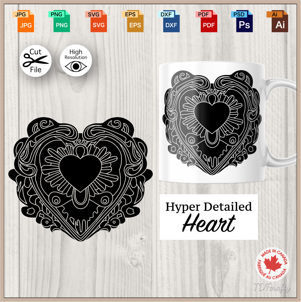 Hyper Detailed Heart svg, dxf, eps, psd, ai, jpg, pdf, png. Fantasy Magic Ice Heart Cut File Valentine’s Day Design, Water Waves Crystal Love, Melting Romantic Vector