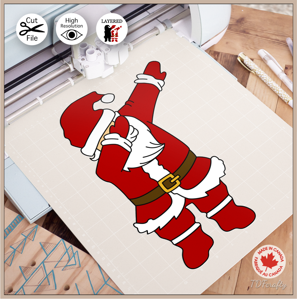 Dabbing Santa cut file design in jpg, png, svg, eps, dxf, ai, psd, pdf shown to cut with a Cricut machine.