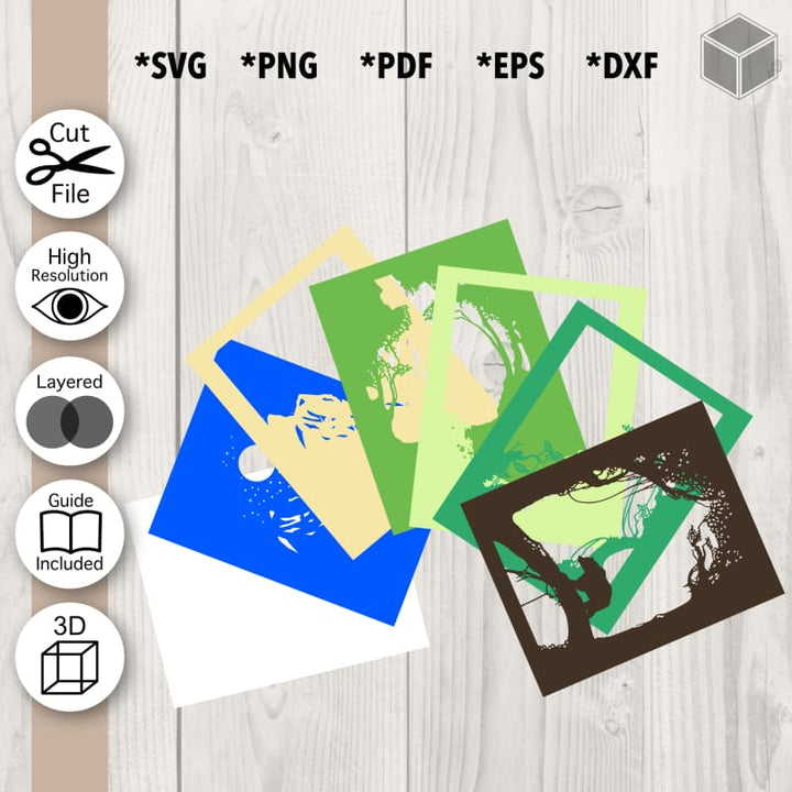 Plantilla de escena en capas 3D Bear Forest