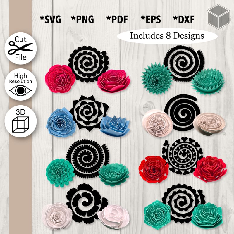 Plantillas de flores de papel enrollables