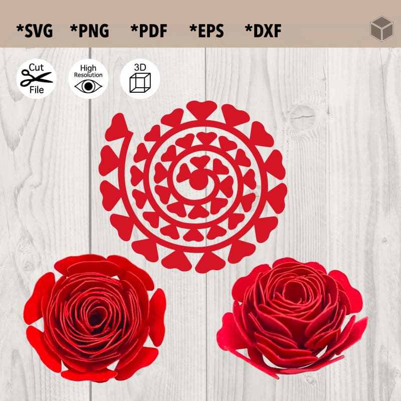 Red Heart Petals 3D Paper Flower