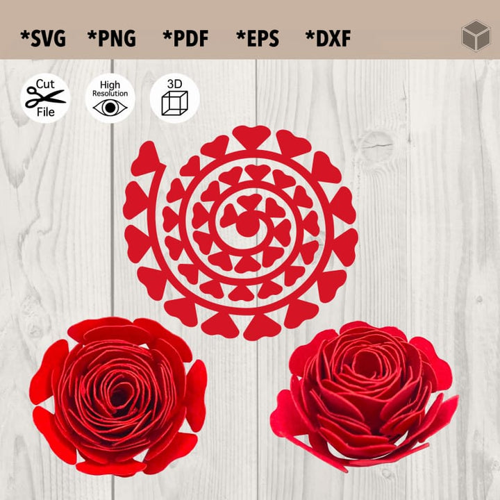 Red Heart Petals 3D Paper Flower