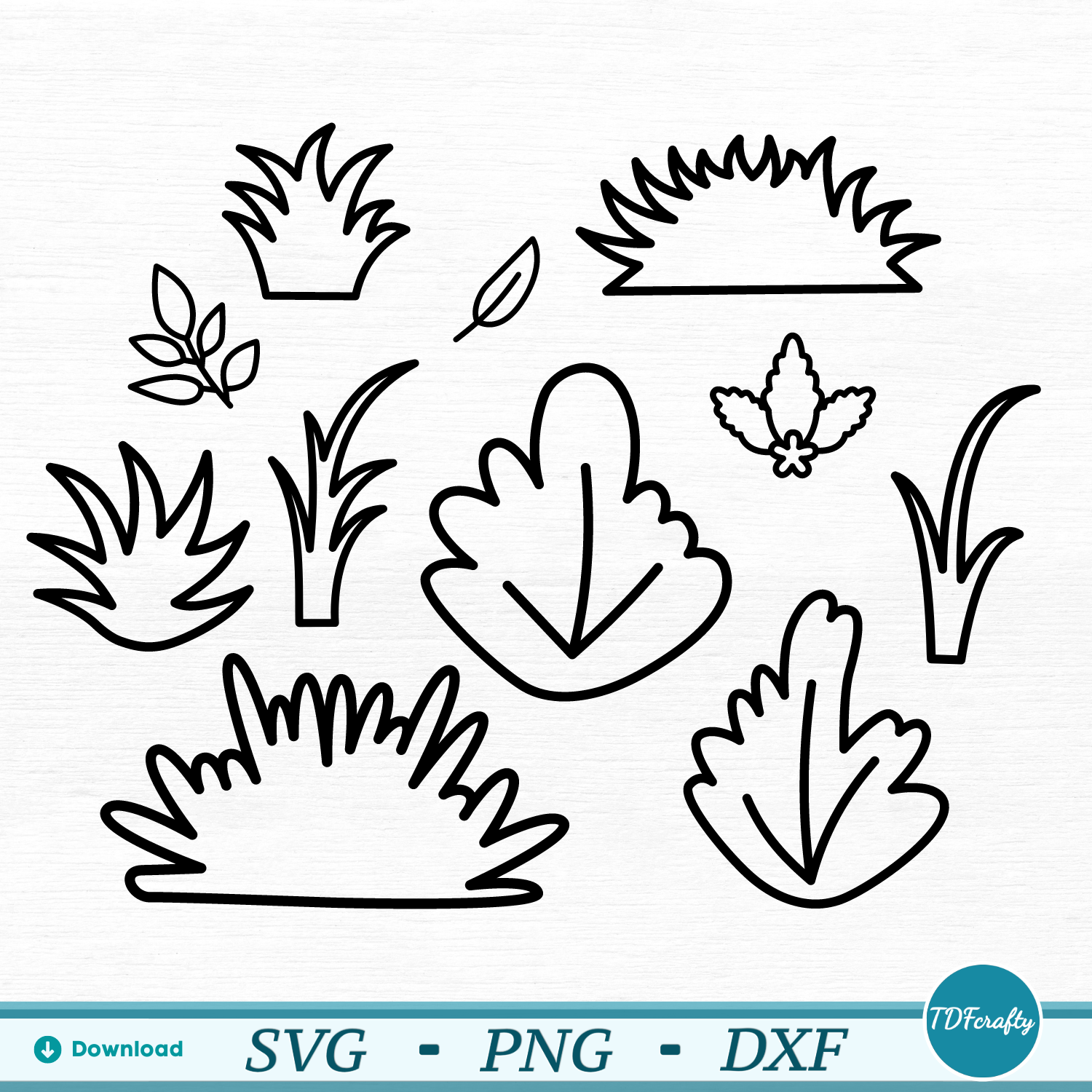 Cartoon Bushes and Leaves Outline SVG, PNG, DXF Cut File | TDFcrafty ...