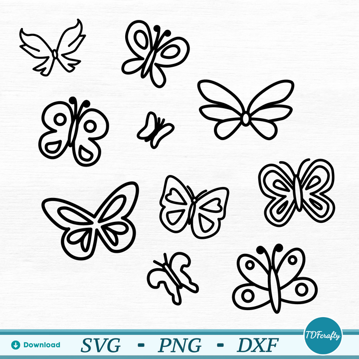 Cartoon Butterfly Bundle Outline