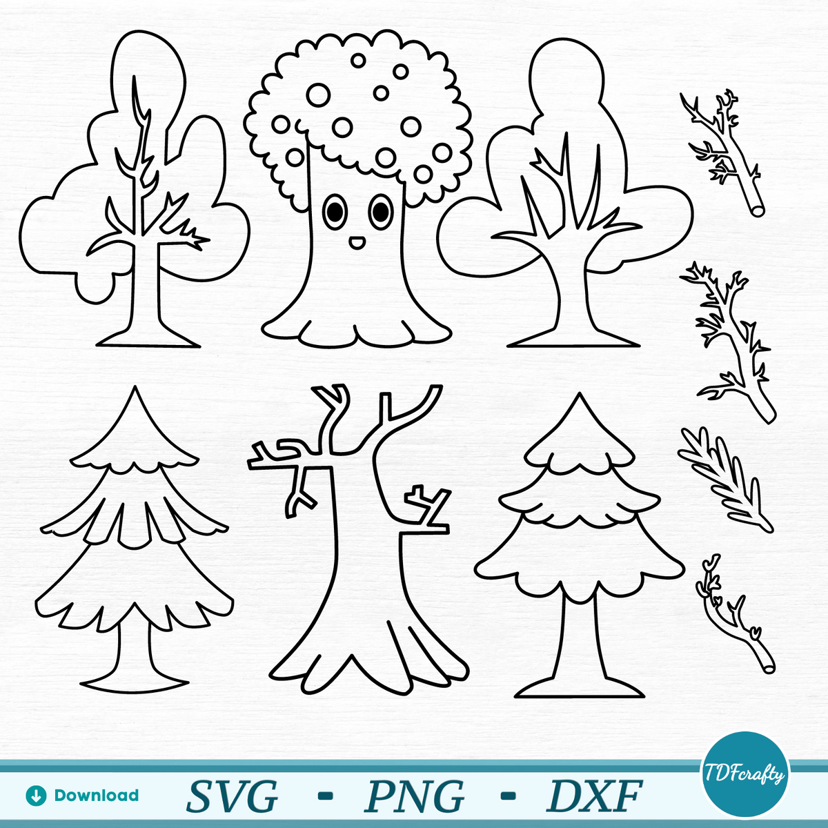 Tree Items Outline Cartoon Trees Pack Outline SVG, PNG, DXF Cut File | TDFcrafty – Mr ...