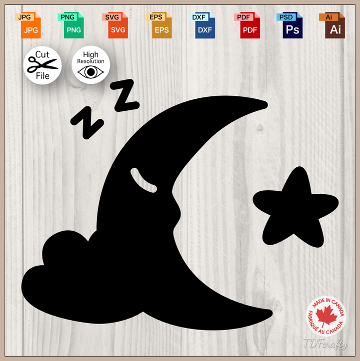 Sleeping Moon Color Outline Silhouette