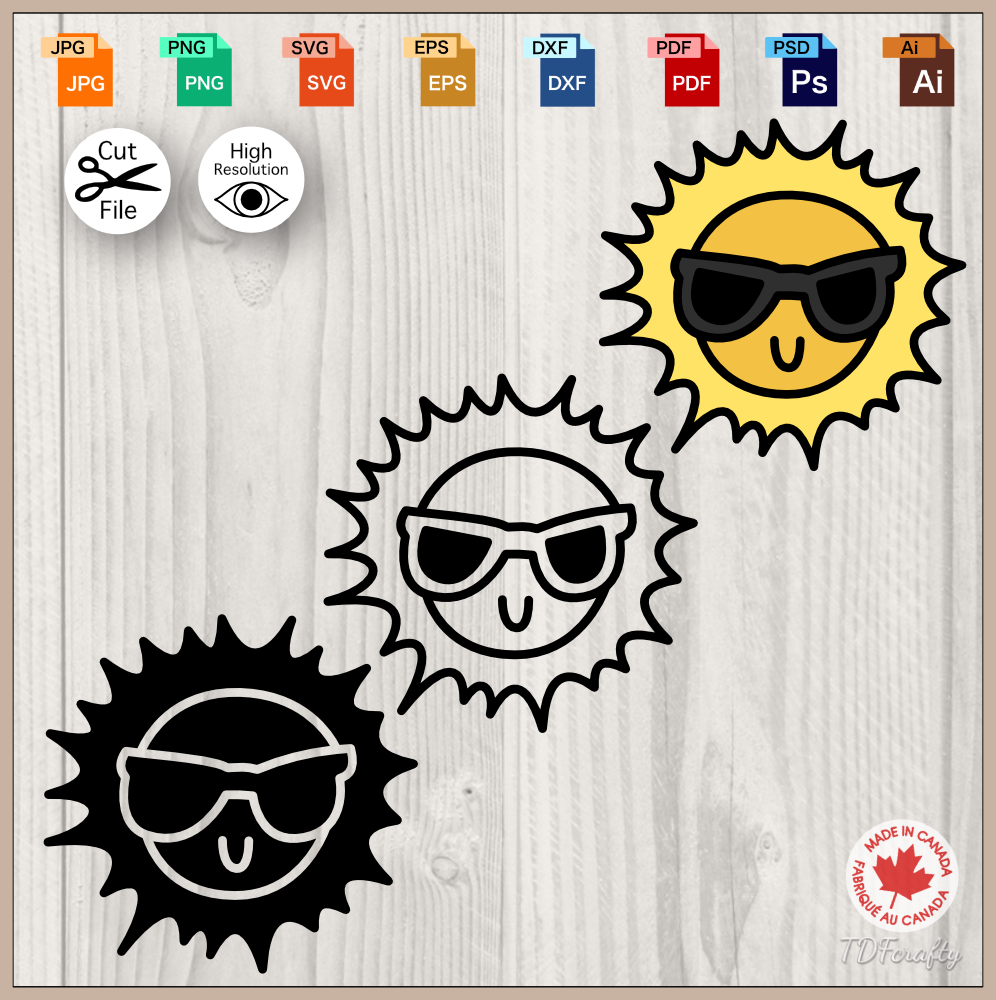 Sun wearing Glasses Color Outline Silhouette