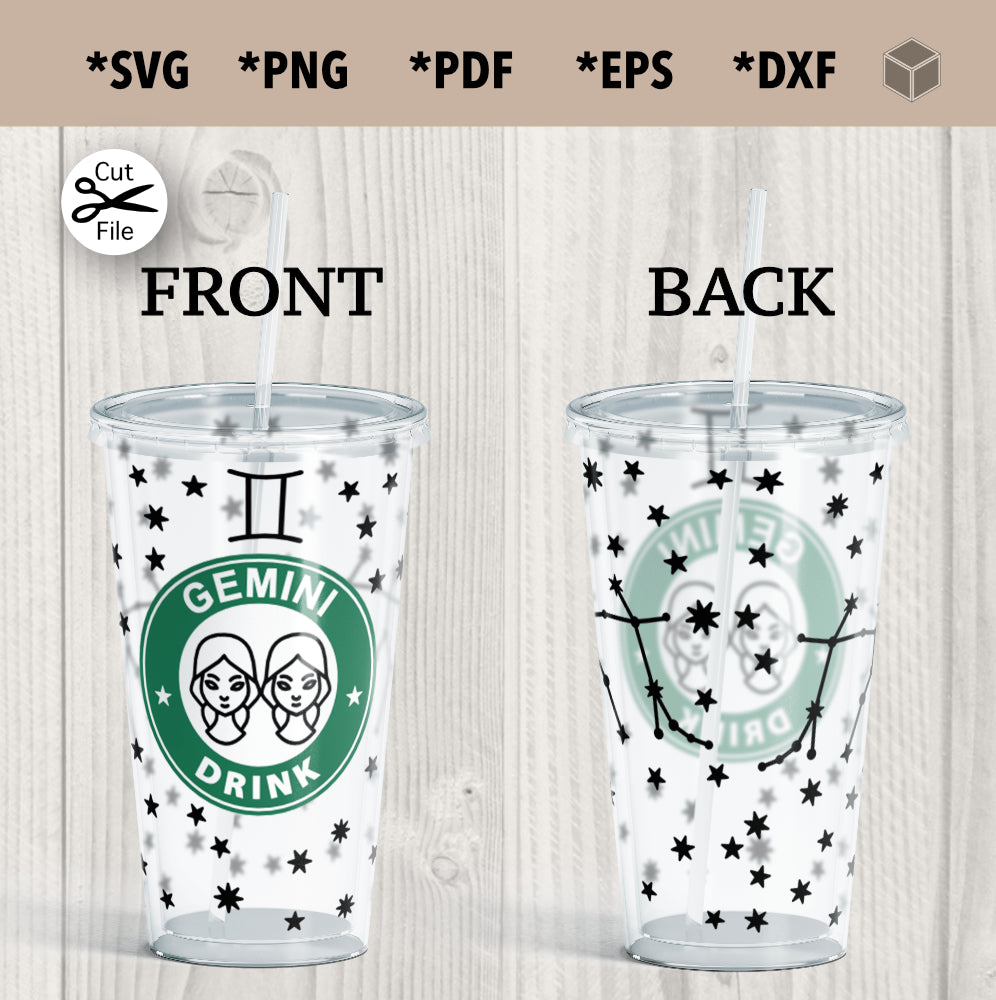 Gemini Cup Wrap SVG for 24 oz Cold Cups