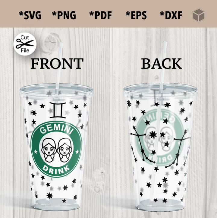 Gemini Cup Wrap SVG para vasos fríos de 24 oz