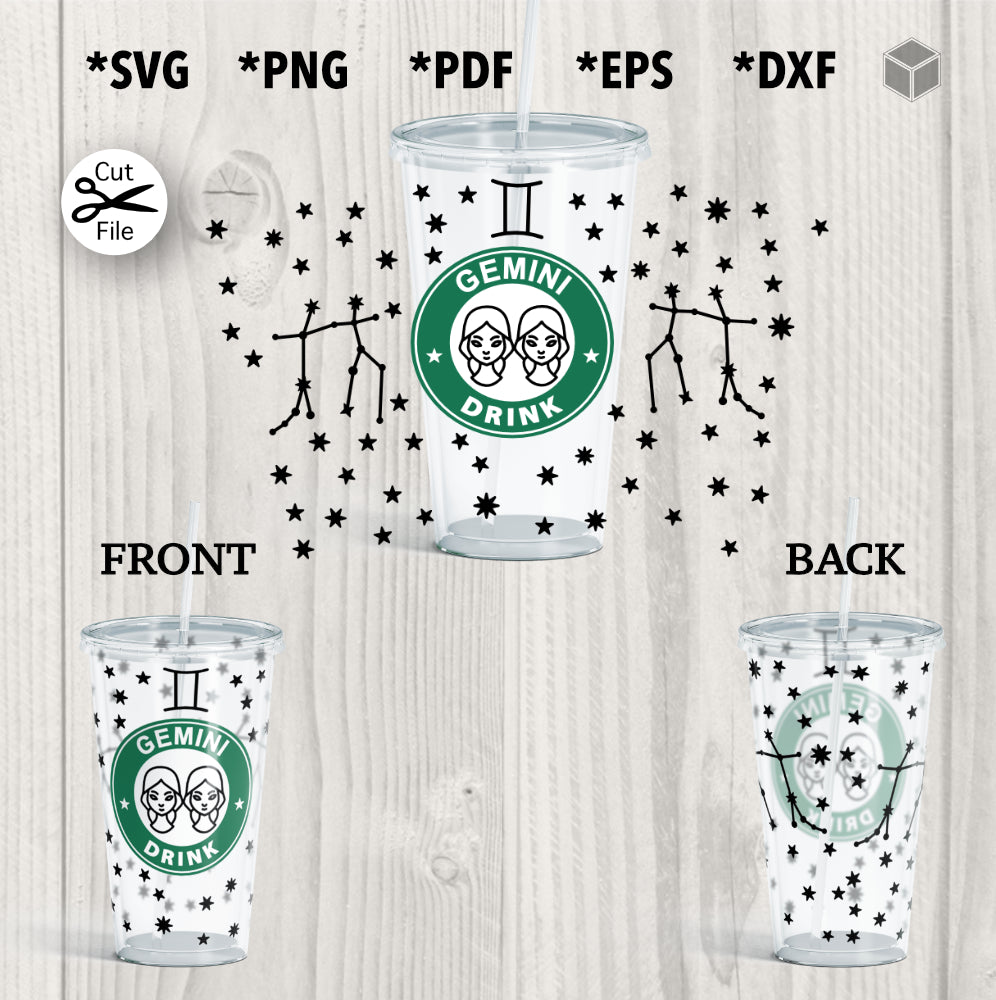 Gemini Cup Wrap SVG para vasos fríos de 24 oz