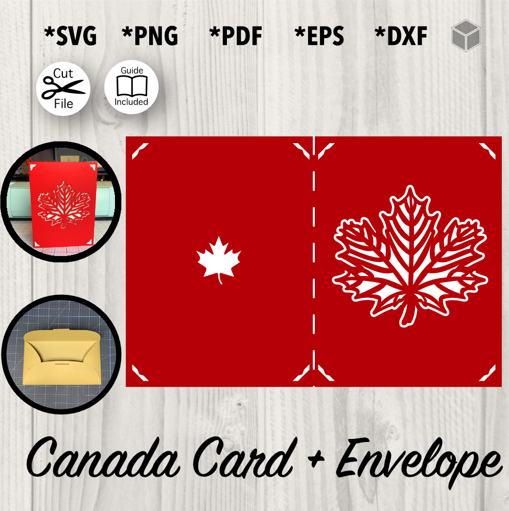 Canada Day Card and Envelope Template, formats SVG, PNG, PDF, EPS, DXF