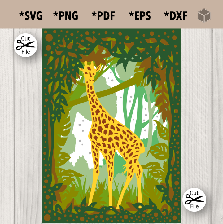 Plantilla de escena en capas 3D del bosque de jirafas