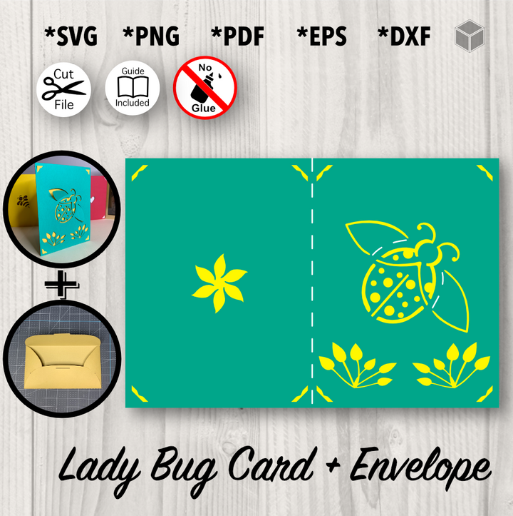 Lady Bug Card and Envelope Template, formats SVG, PNG, PDF, EPS, DXF