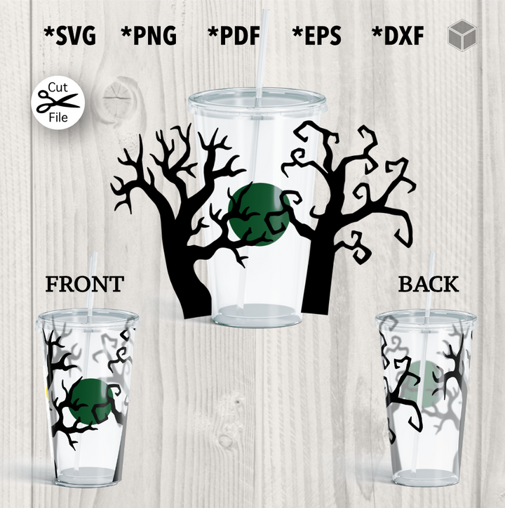 Spooky Trees Cup Wrap SVG para vasos fríos de 24 oz