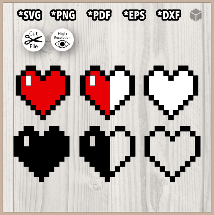 Pixel Hearts Color and Silhouette