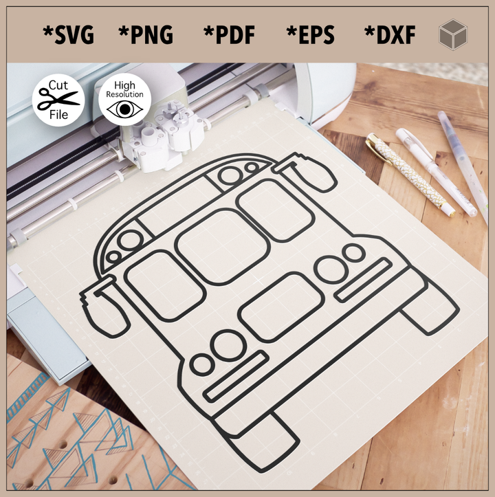 Autobus scolaire jaune et ensemble de contours