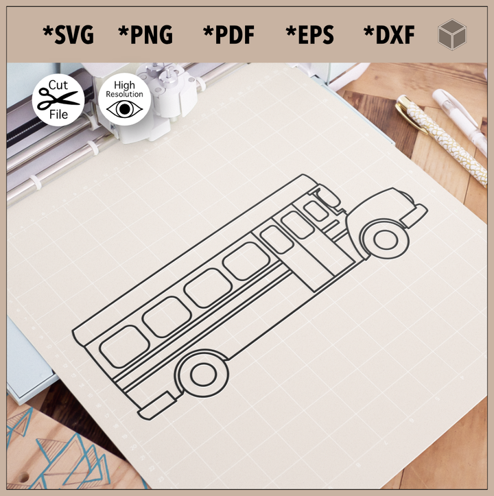 Autobus scolaire jaune et ensemble de contours