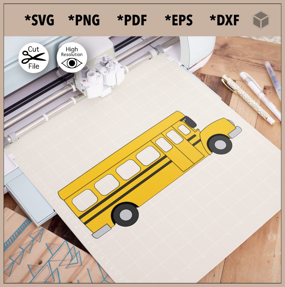 Paquete de contorno y autobús escolar amarillo