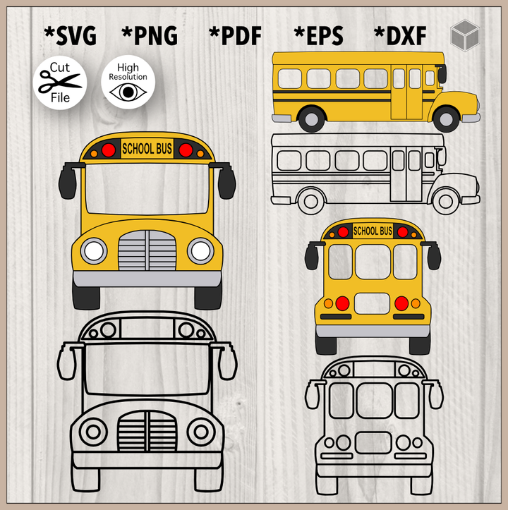 Autobus scolaire jaune et ensemble de contours