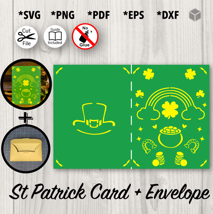 St Patrick Card and Envelope Template, formats SVG, PNG, PDF, EPS, DXF
