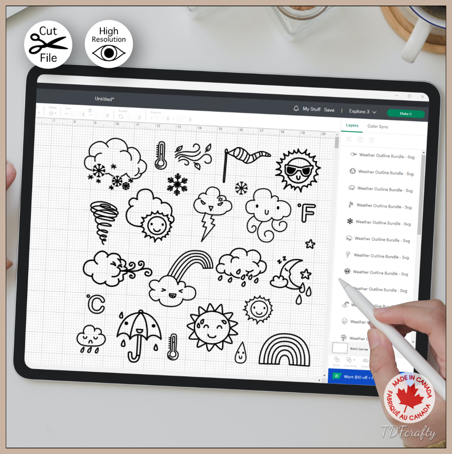 Weather Icon Bundle Outline Vector Designs | Engraving, Etching, Path ...