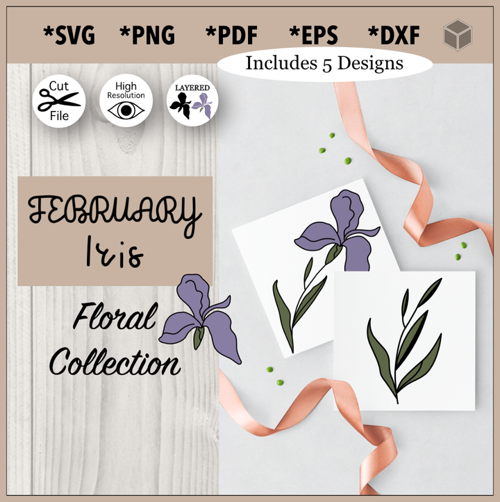 Conjunto de ilustración de flor de iris de febrero