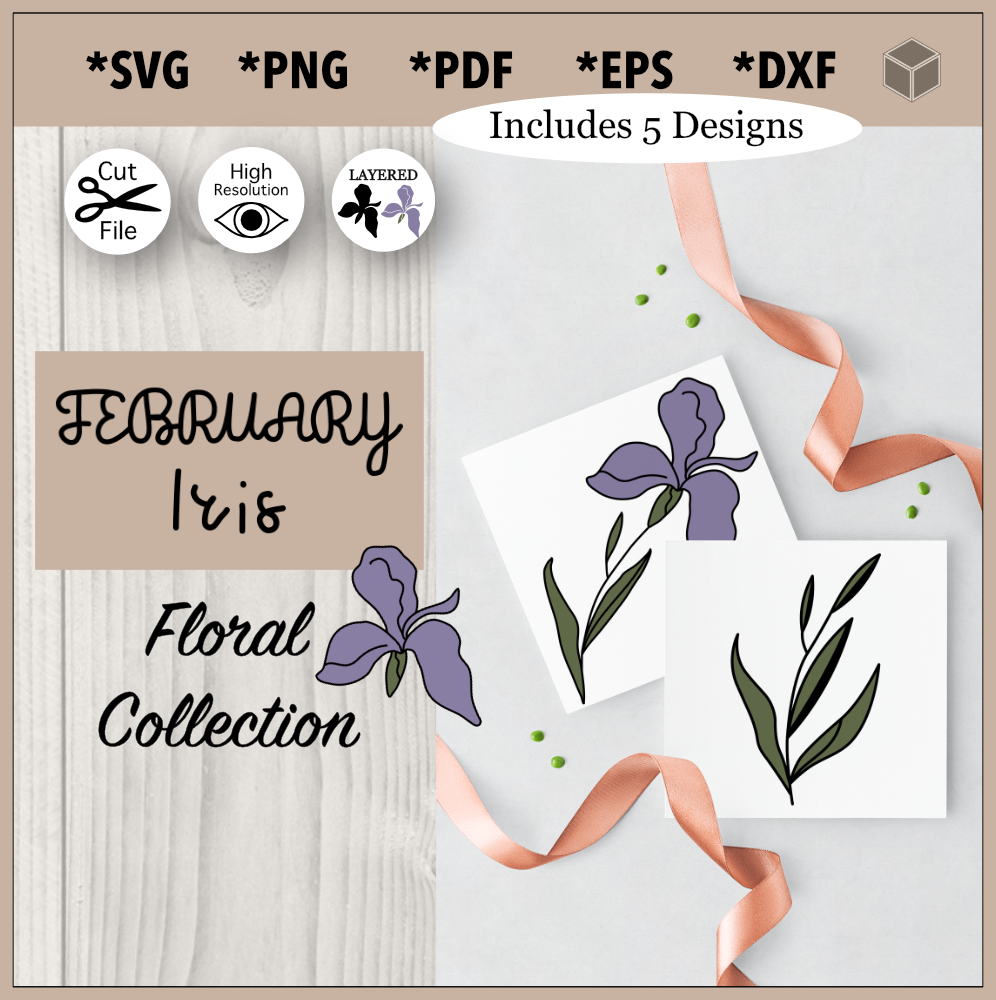 Ensemble d'illustrations de fleurs d'iris de février