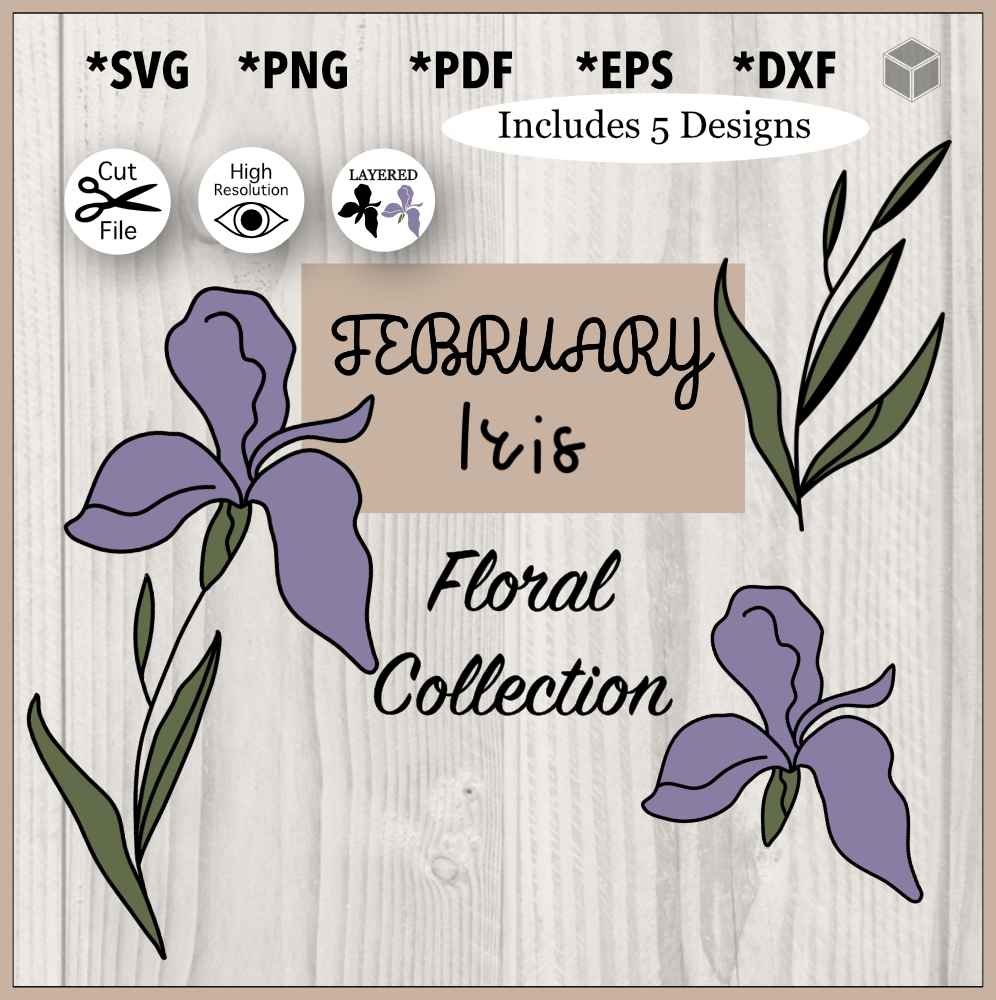 February Iris Flower Illustration Set