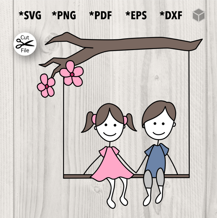 Stick People Couple on a Swing