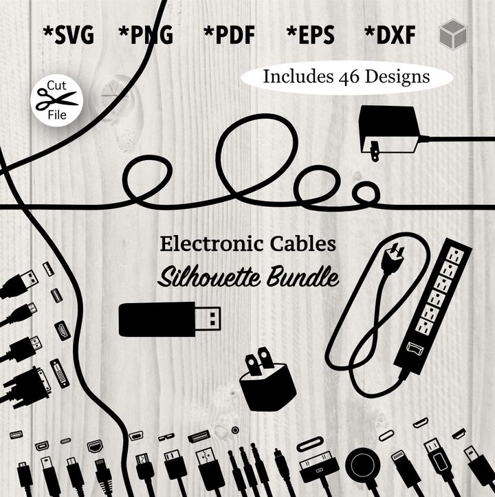 Ensemble de silhouettes de câbles électroniques