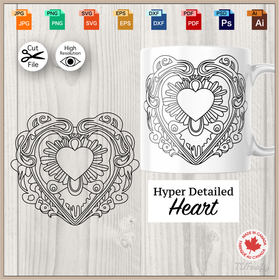 Hyper Detailed Heart svg, dxf, eps, psd, ai, jpg, pdf, png. Fantasy Magic Ice Heart Cut File Valentine’s Day Design, Water Waves Crystal Love, Melting Romantic Vector