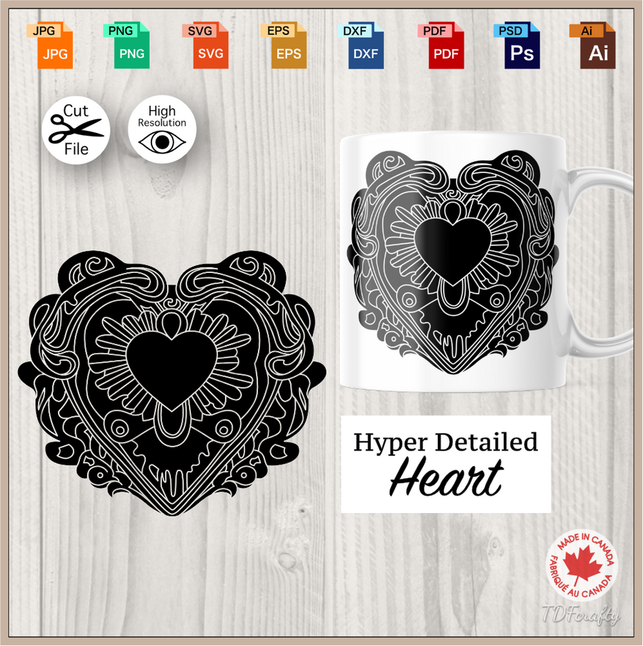 Hyper Detailed Heart svg, dxf, eps, psd, ai, jpg, pdf, png. Fantasy Magic Ice Heart Cut File Valentine’s Day Design, Water Waves Crystal Love, Melting Romantic Vector